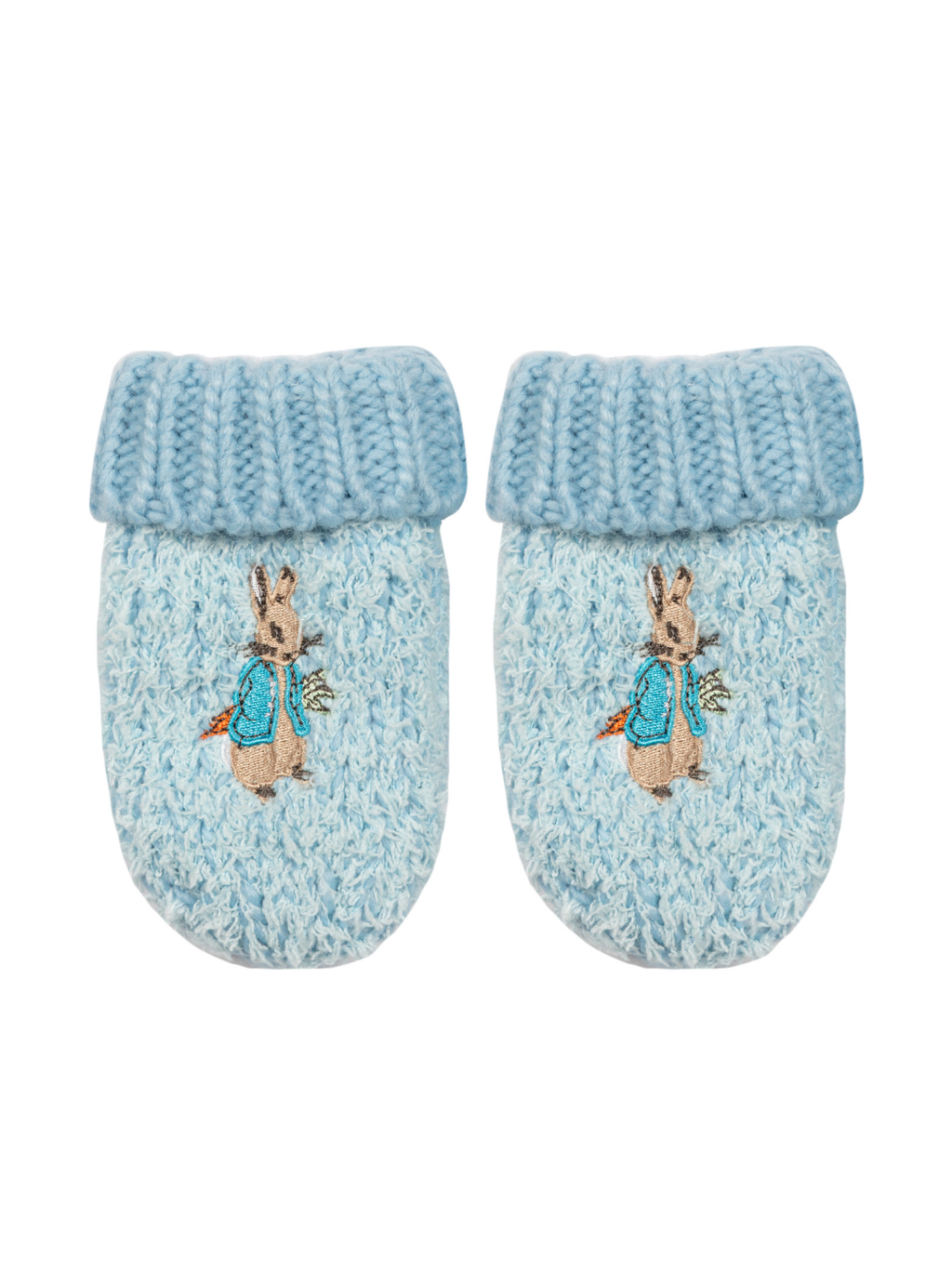Peter Rabbit™ Up To Mischief mittens in pale blue with an embroidered Peter Rabbit