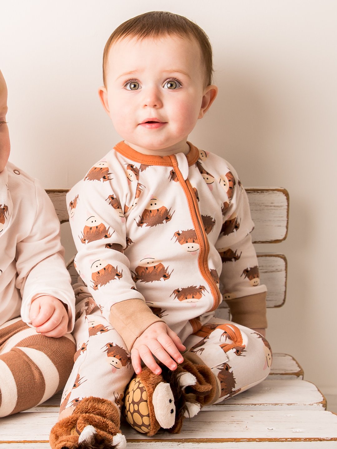 Neutral Highland Cow Zip-Up Romper