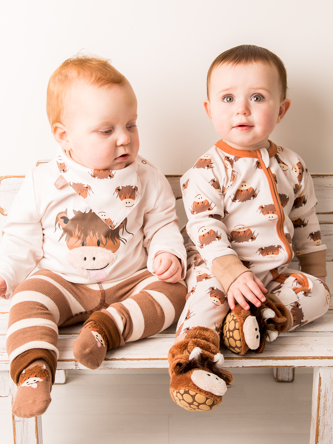 Neutral Highland Cow Zip-Up Romper