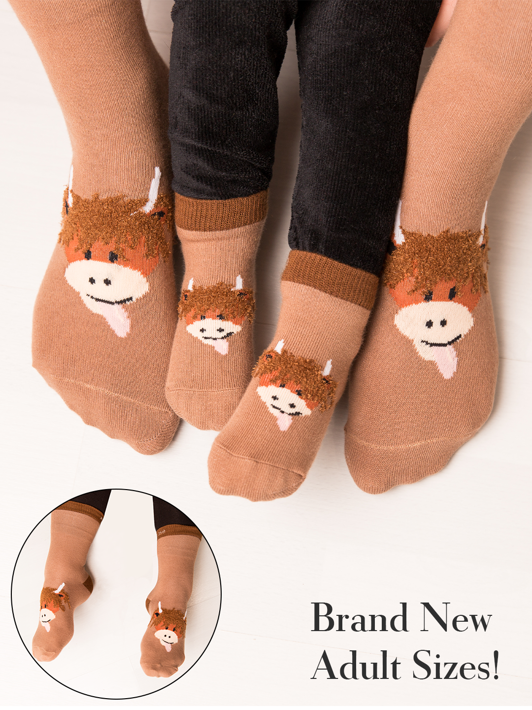 Neutral Highland Cow Socks