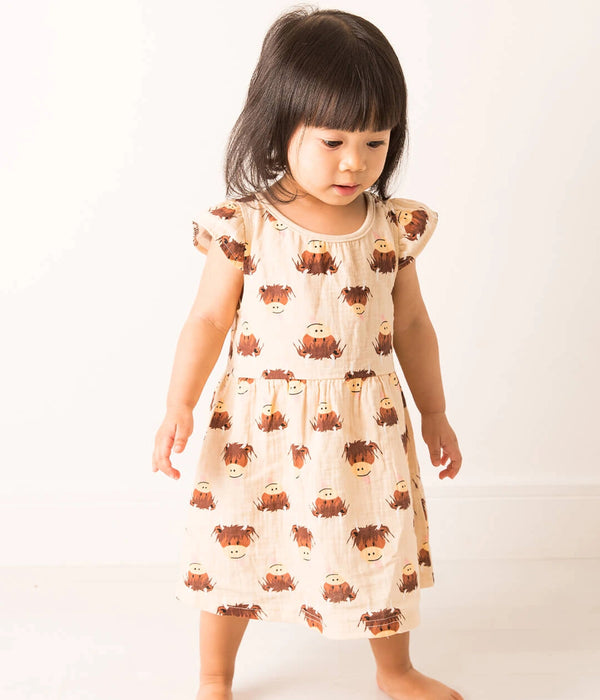 Neutral Highland Cow Summer Dress