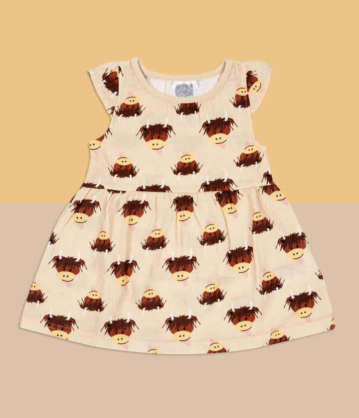 Neutral Highland Cow Summer Dress