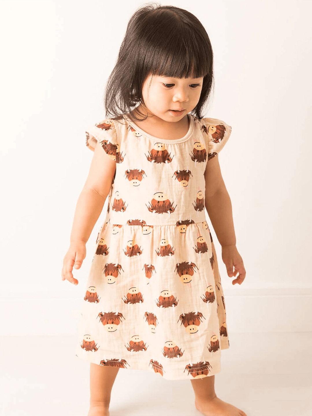 Junior Neutral Highland Cow Summer Dress