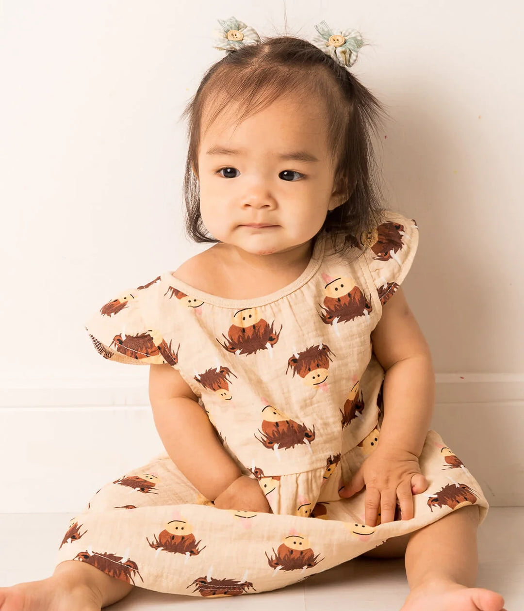 Neutral Highland Cow Summer Dress