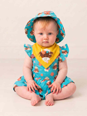 Bonnie Highland Cow Yellow Muslin Bib