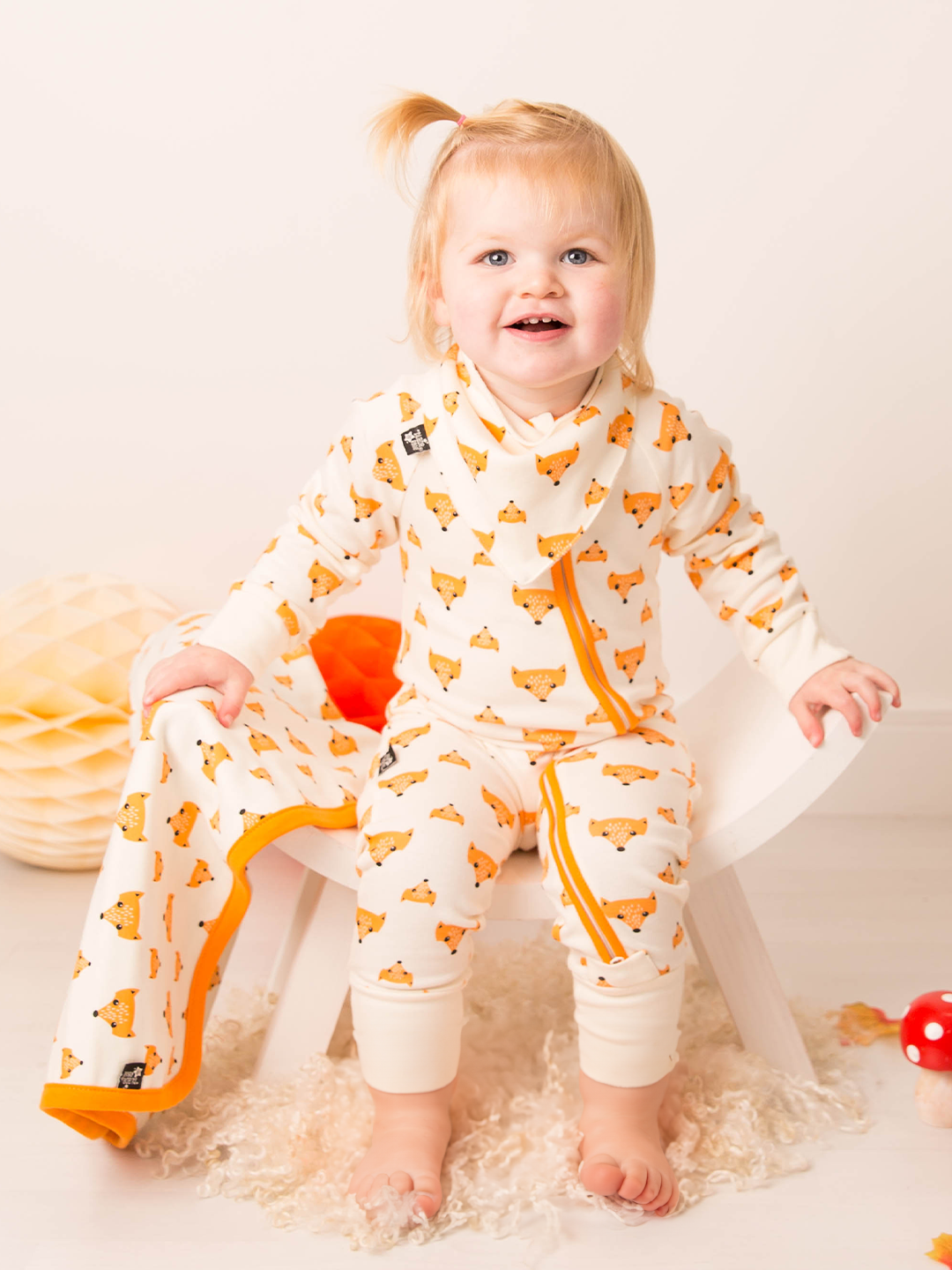 100% Cotton Fox Stripe Print Short-sleeve Orange Baby Romper